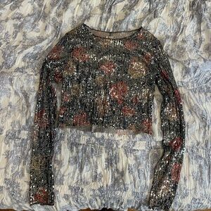 Free People Black Sequin Crop Top